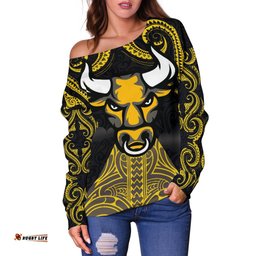 Aotearoa Maori Women Off Shoulder Sweater Taranaki Bulls