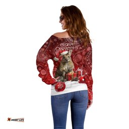 Australia Christmas Wallaby Off Shoulder Sweater Aboriginal Art