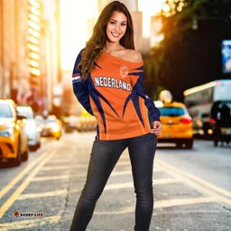 Custom Personalised Netherlands Cricket Off Shoulder Sweater T20 World Cup Nederland Lion