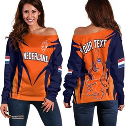 Custom Personalised Netherlands Cricket Off Shoulder Sweater T20 World Cup Nederland Lion