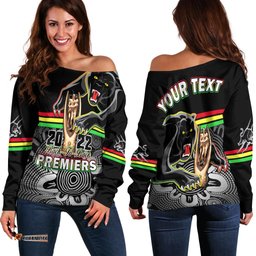 Custom Personalised Panthers Rugby Off Shoulder Sweater Pennies Premiers Back To Back Indigenous Original
