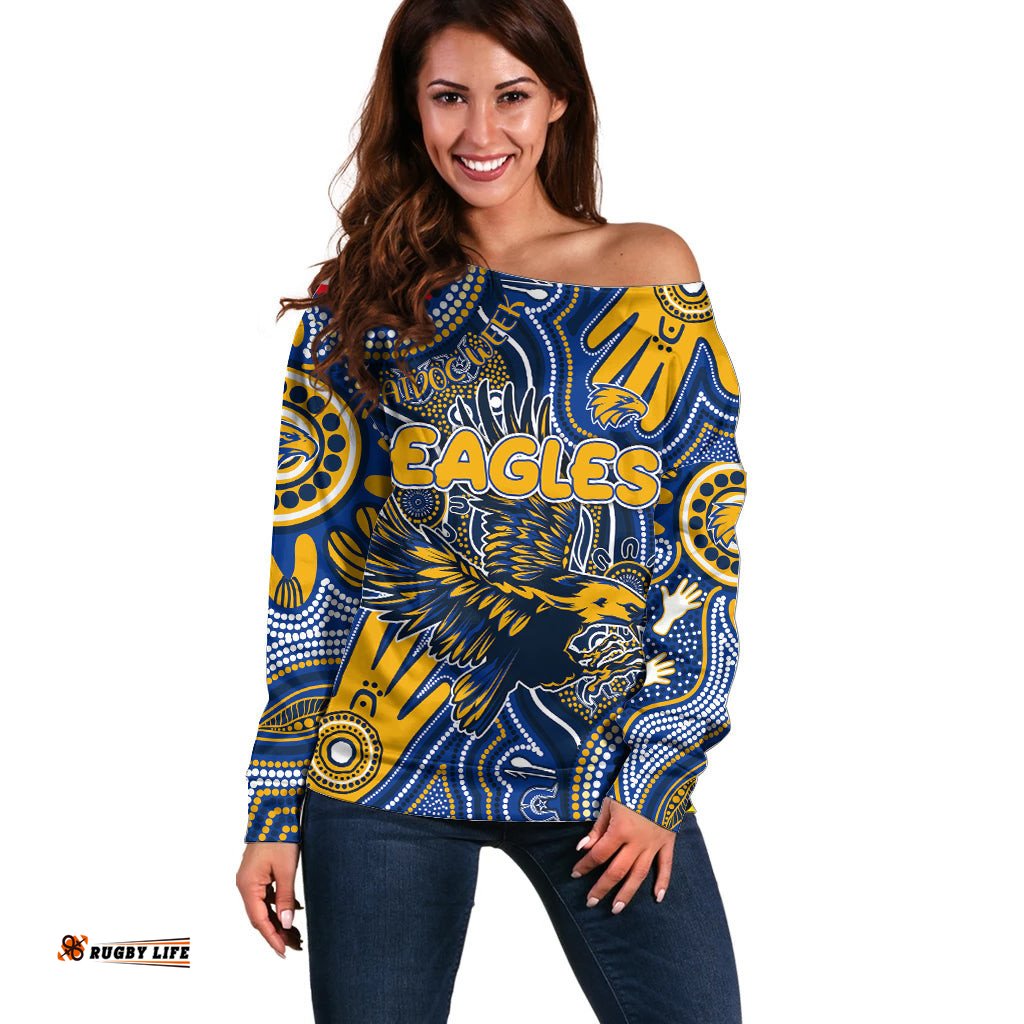 Personalised NAIDOC Week 2024 West Coast Eagles Off Shoulder Sweater Australian Aboriginal Hand Painting