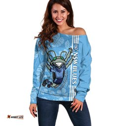 Custom NSW Blues Rugby Off Shoulder Sweater Cockroaches Polynesian Pattern Tropical Vibes