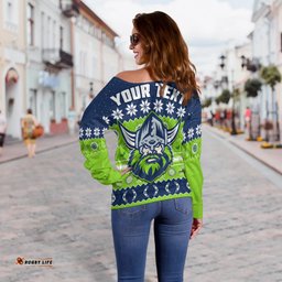Custom Personalised Raiders Christmas Off Shoulder Sweater The Green Machine Aboriginal Art Merry Xmas