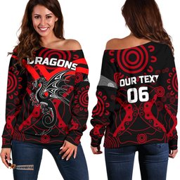 Custom Personalised Dragons Women's Off Shoulder Sweater St. George Aboriginal, Custom Text And Number