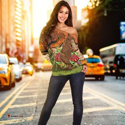Aboriginal Women's Off Shoulder Sweater Kangaroo With Indigenous Tree