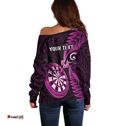 Personalised New Zealand Darts Off Shoulder Sweater Happiness Is A Tight Threesome Maori Pink