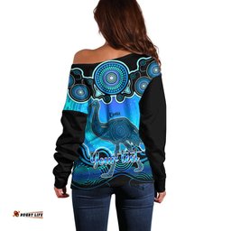 Personalised Australia Aquarius Emu Zodiac Off Shoulder Sweater Auz Astrology Aboriginal Aqua
