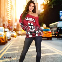 Custom Personalised Saints Anzac Women Off Shoulder Sweater St Kilda Aboriginal Remember Them