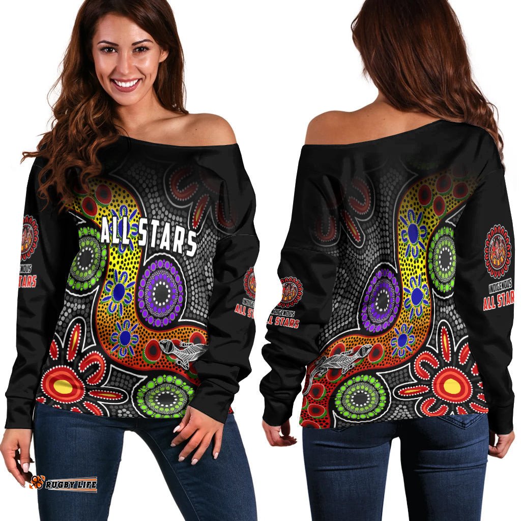 All Stars Christmas Off Shoulder Sweater Indigenous Dreamtime