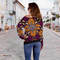 Aboriginal Women's Off Shoulder Sweater Flowers Dot Panting Art