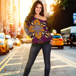 Aboriginal Women's Off Shoulder Sweater Flowers Dot Panting Art