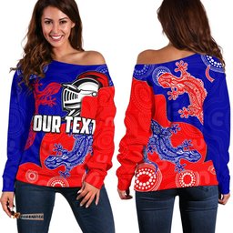 Custom PersonalisedNewcastle Knights Women's Off Shoulder Sweater Aboriginal