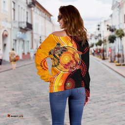 Aboriginal Women's Off Shoulder Sweater Couple Aboriginal Lizards