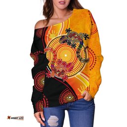 Aboriginal Women's Off Shoulder Sweater Couple Aboriginal Lizards