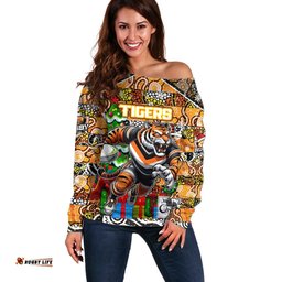 Custom Tigers Rugby Merry Christmas Off Shoulder Sweater Indigenous Australian Art