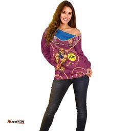 Custom AFL Brisbane Lions NAIDOC Week Off Shoulder Sweater Keep The Fire Burning Indigenous Art