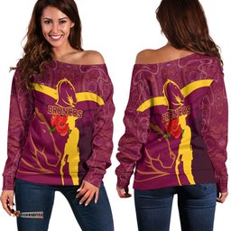 Brisbane Broncos Anzac Day Women Off Shoulder Sweater Indigenous Art