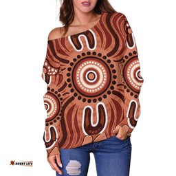 Aboriginal Women's Off Shoulder Sweater Indigenous Art Patterns Ver02