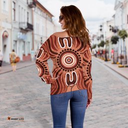Aboriginal Women's Off Shoulder Sweater Indigenous Art Patterns Ver02