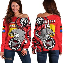 Custom Text And Number Dolphins Rugby NAIDOC Off Shoulder Sweater For Our Elders Aboriginal