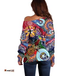 Custom NAIDOC Week 2024 St Kilda Saints Off Shoulder Sweater Australia Aboriginal Dot Painting