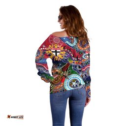 Custom NAIDOC Week 2024 St Kilda Saints Off Shoulder Sweater Australia Aboriginal Dot Painting