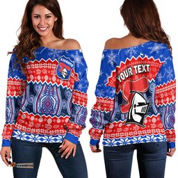 Custom Personalised Knights Aboriginal Rugby Novocastrians Christmas Vibe Women Off Shoulder Sweater