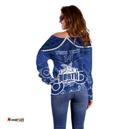 Personalised North Melbourne Football Off Shoulder Sweater Kangaroos Aboriginal Mix Polynesian Pattern