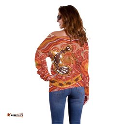 Aboriginal Goanna Art Off Shoulder Sweater Native Australian Animals
