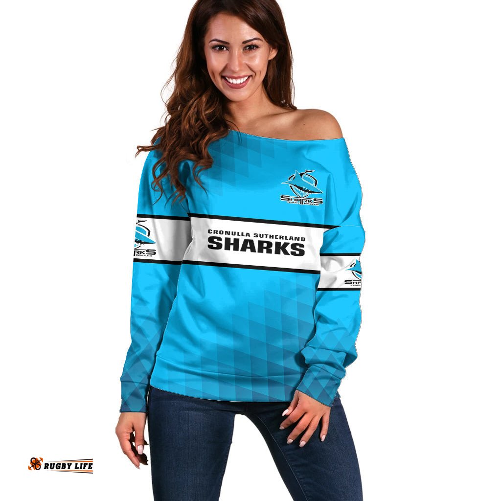 Personalised Sharks Rugby Off Shoulder Sweater Go Sharkies Sporty Version