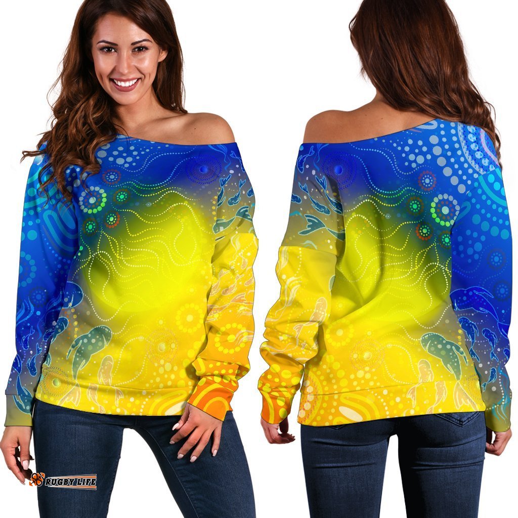 Aboriginal Women's Off Shoulder Sweater Indigenous Fishing