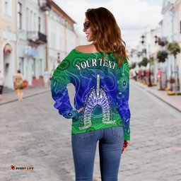Custom Personalised Torres Strait Islands Off Shoulder Sweater Aboriginal Art Lizard Symbol Peace