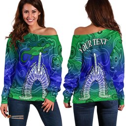 Custom Personalised Torres Strait Islands Off Shoulder Sweater Aboriginal Art Lizard Symbol Peace