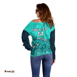 Personalised Australia Soccer Off Shoulder Sweater Aboriginal Turquoise World Cup With Kangaroo