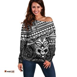 Personalised Matariki New Zealand Off Shoulder Sweater Maori New Year Tiki Black Version