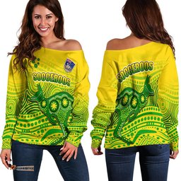 Australia Aboriginal Soccer Women Off Shoulder Sweater Kangaroo Socceroos Art Style