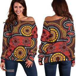 Aboriginal Women's Off Shoulder Sweater Indigenous Circle Dot Painting Style 07
