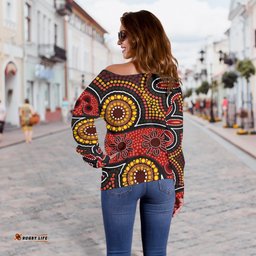 Aboriginal Women's Off Shoulder Sweater Indigenous Circle Dot Painting Style 07