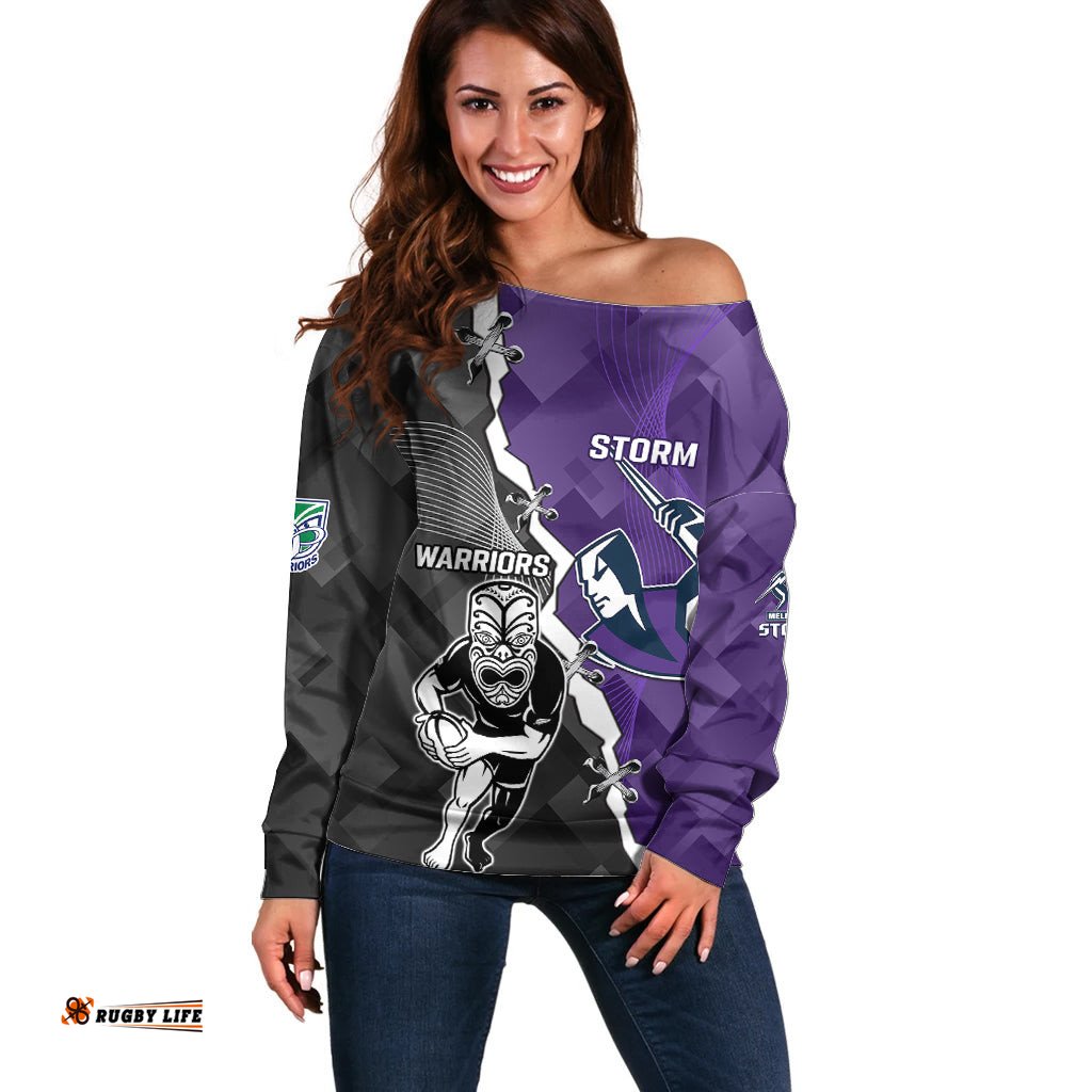 Personalised Storm And Warriors Rugby Off Shoulder Sweater Sporty Style