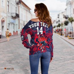 Custom Text And Number Demons Football Off Shoulder Sweater Australian Aboriginal Dot Painting
