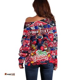Custom Demons Football Merry Christmas Off Shoulder Sweater Indigenous Australian Art