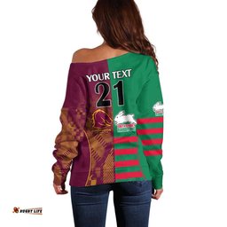 Custom NRL Rabbitohs and Broncos Off Shoulder Sweater Sporty Style