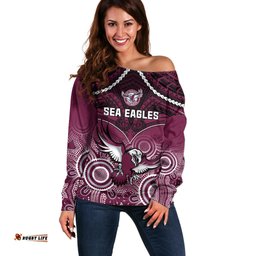 Sea Eagles Rugby Off Shoulder Sweater Aboriginal Mix Polynesian Pattern