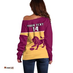 Personalised Brisbane Lions Football Off Shoulder Sweater Sporty Gold Version