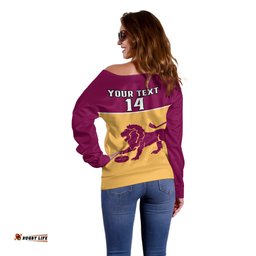 Personalised Brisbane Lions Football Off Shoulder Sweater Sporty Gold Version