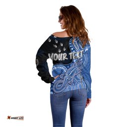 Personalised NAIDOC Week AFL Bulldogs Off Shoulder Sweater Aboriginal Dot Art Lizard Mix Boomerang