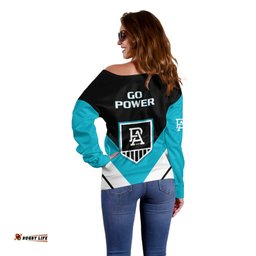 Port Adelaide Football Off Shoulder Sweater Go Power Sporty Style