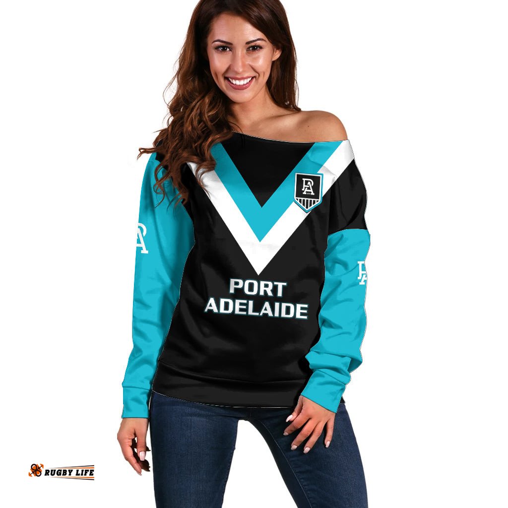 Port Adelaide Football Off Shoulder Sweater Go Power Sporty Style