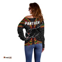 Panthers Liquorice Allsorts Rugby Aboriginal Off Shoulder Sweater 07